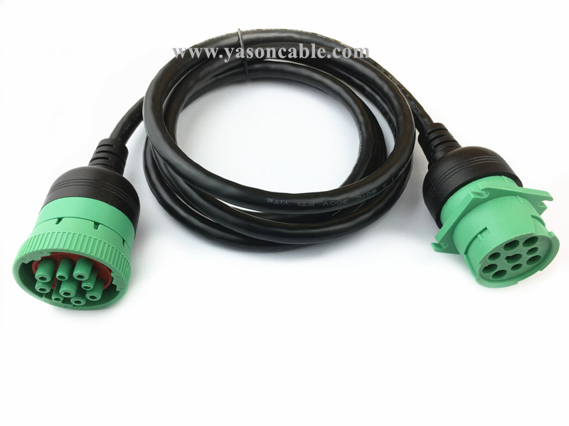 Type 2 J1939 Male to Female Extension Cable Full 9pin 20AWG 6Ft for